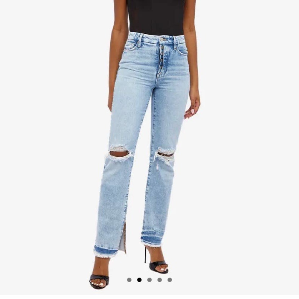 NWT Good American Good Boy Distressed Straight Leg Jeans